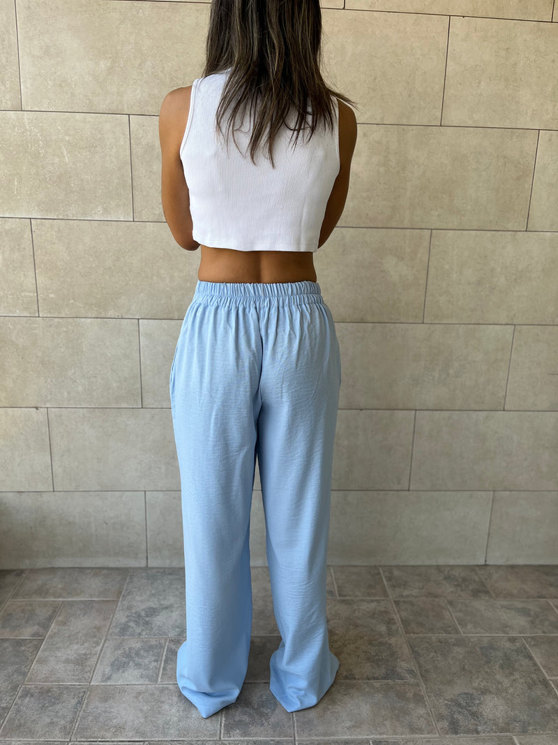 Baby Blue Knot Waist Light Pants