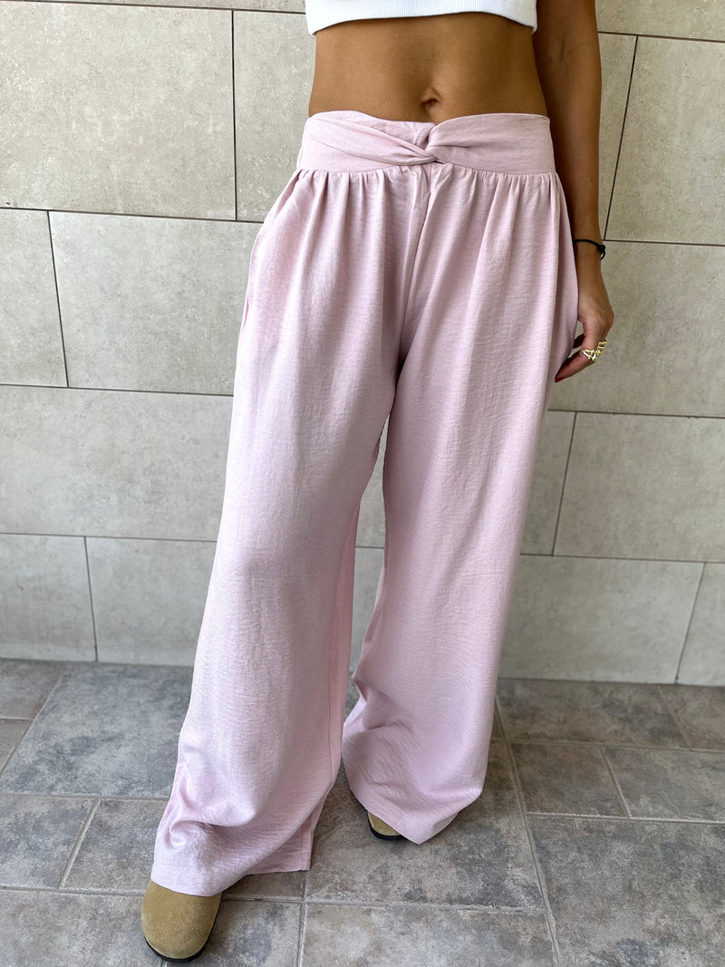 Pink Knot Waist Light Pants