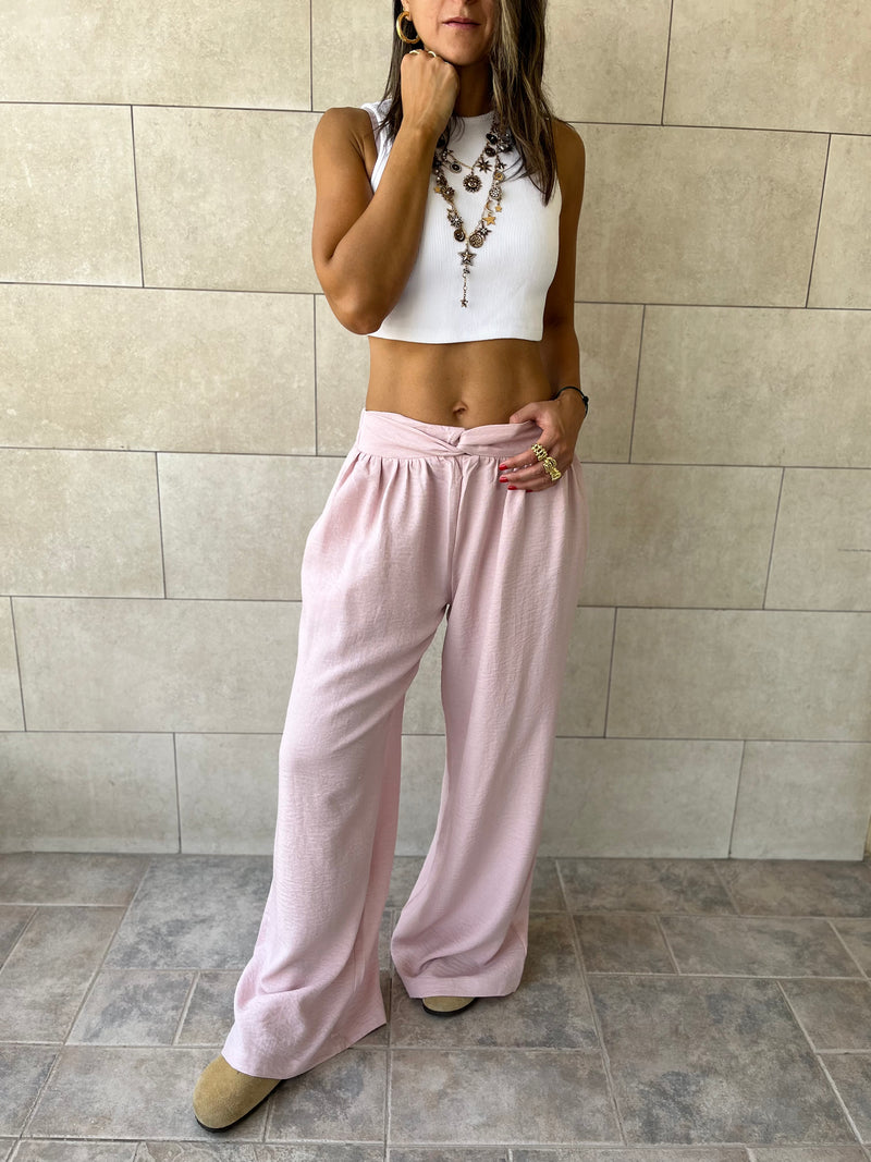 Pink Knot Waist Light Pants