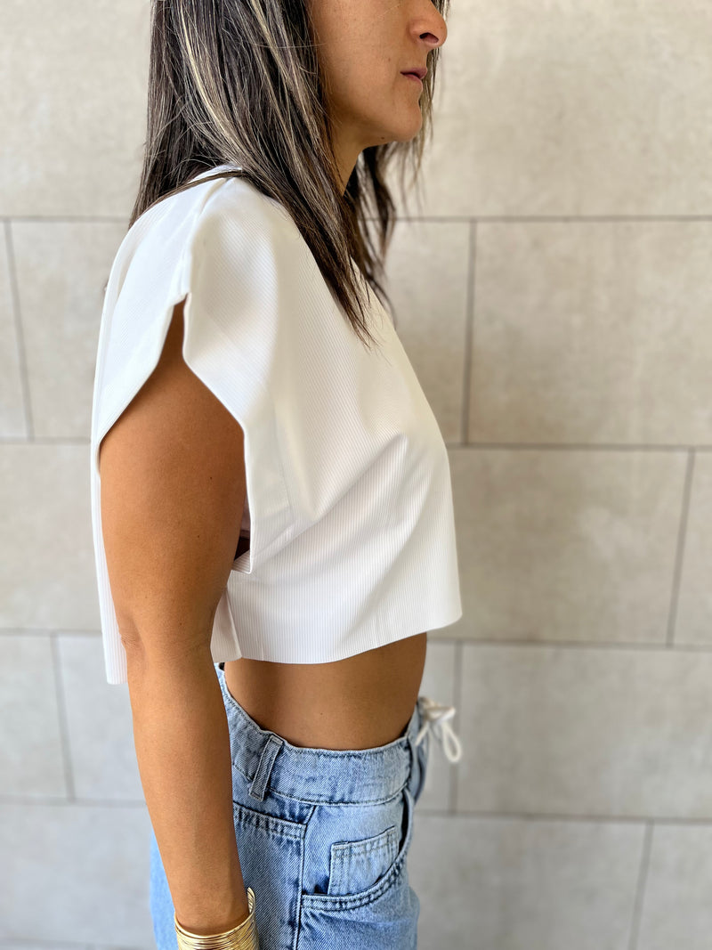 White Boxy Jersey Cropped T-Shirt