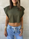 Olive Boxy Jersey Cropped T-Shirt