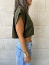 Olive Boxy Jersey Cropped T-Shirt