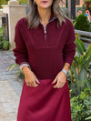 Burgundy Quarter Zip Up Knit Top