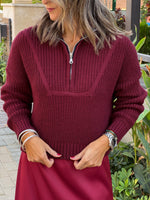 Burgundy Quarter Zip Up Knit Top