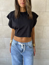 Black Boxy Jersey Cropped T-Shirt