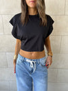 Black Boxy Jersey Cropped T-Shirt