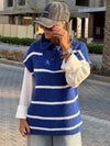 Blue Striped Sleeveless High Neck Quarter Zip Up