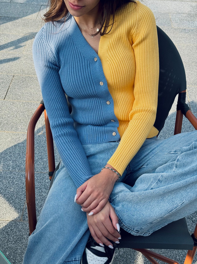 Yellow & Blue Contrast Knit Sweater