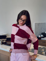 Pink & Burgundy Retro Inspired Checkered Jumper