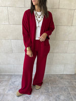 Burgundy V Buttons Knit Set