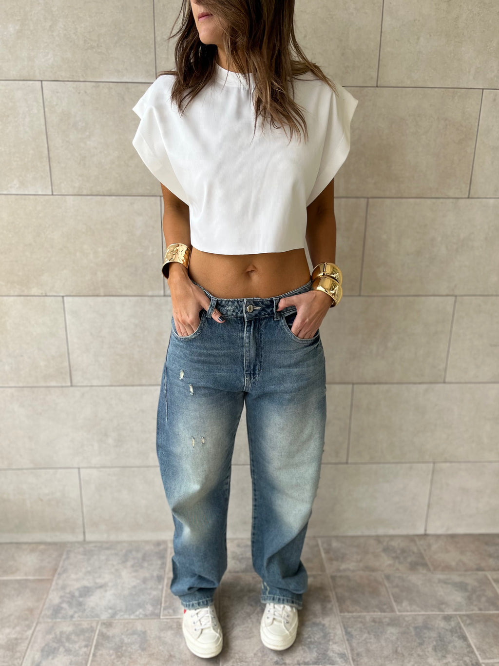 Distressed Cargo Waist Jeans