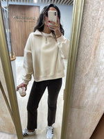 Beige Fleece Lined Quarter Zip Up Sweatshirt