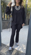 Black Cotton High Low Sweater