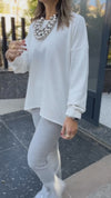 White Cotton High Low Sweater