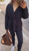 Black Belted Quilted Blazer Jacket