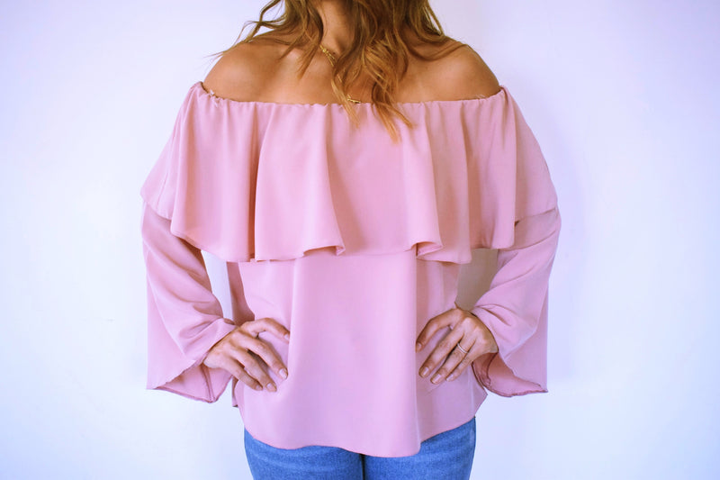 Blush Tiered Off Shoulder Top