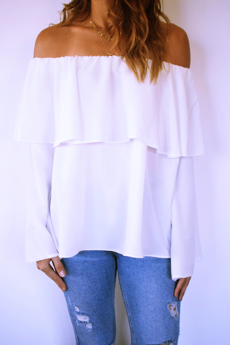 White Tiered Off Shoulder Top