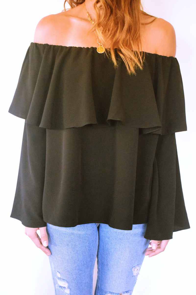 Black Tiered Off Shoulder Top