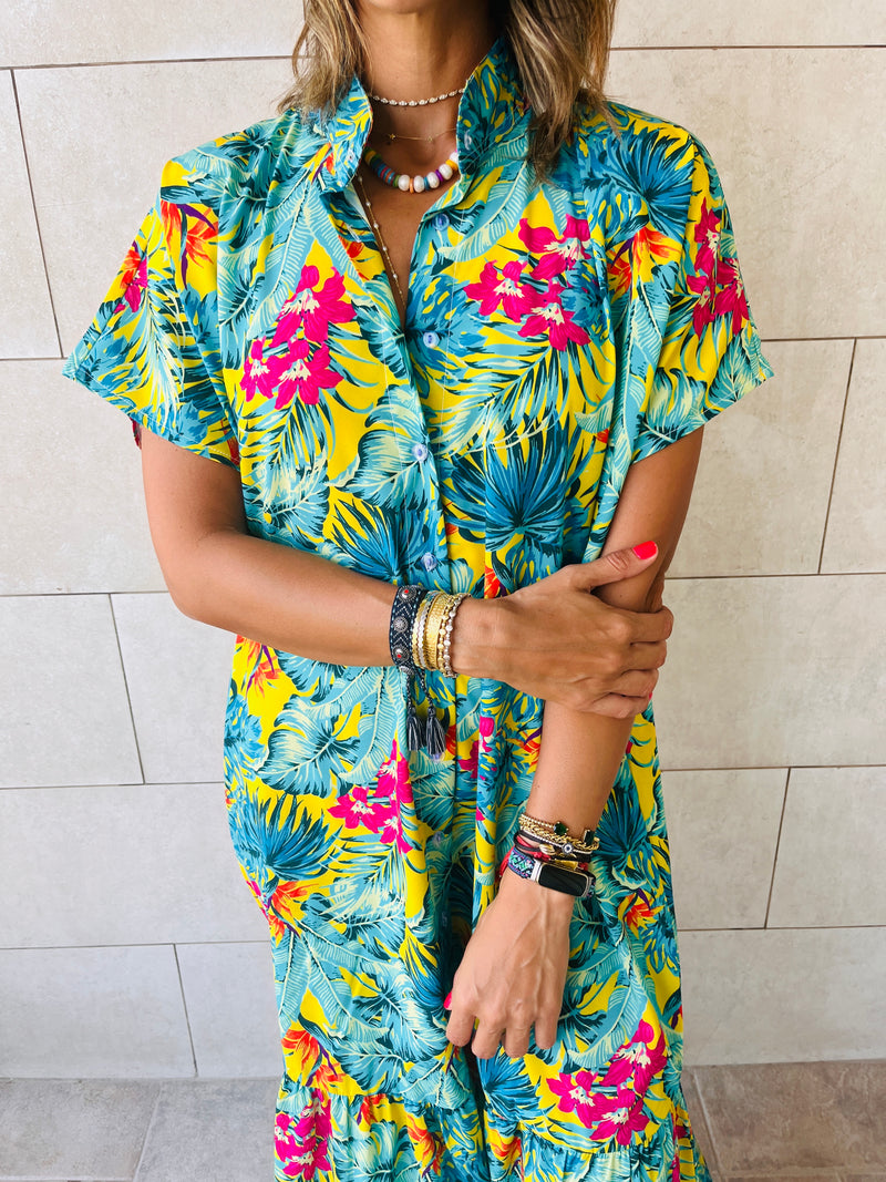 Sunset Palm Shirt Dress