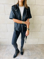 Black Short Sleeve Leather Biker Vest