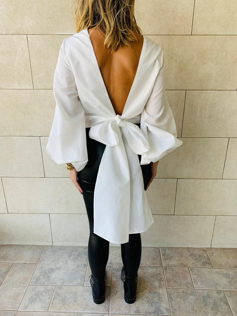 White Bow Back Top