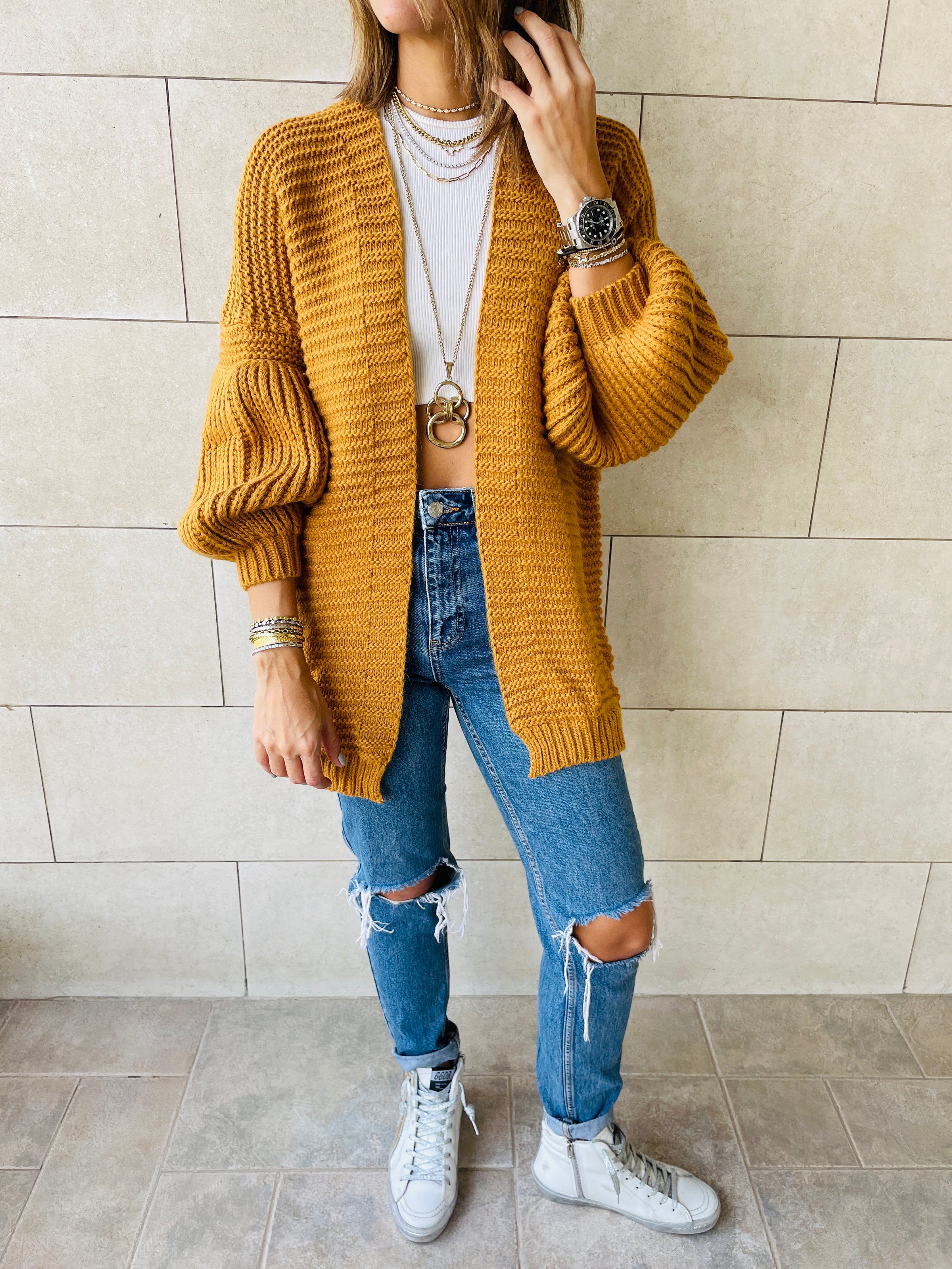 Mustard boyfriend outlet cardigan