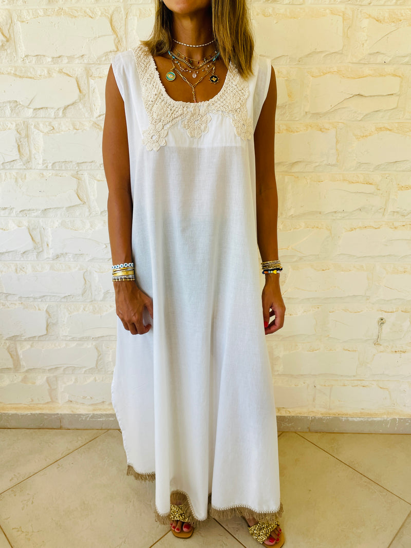 Sleeveless Embroidered Neck Dress