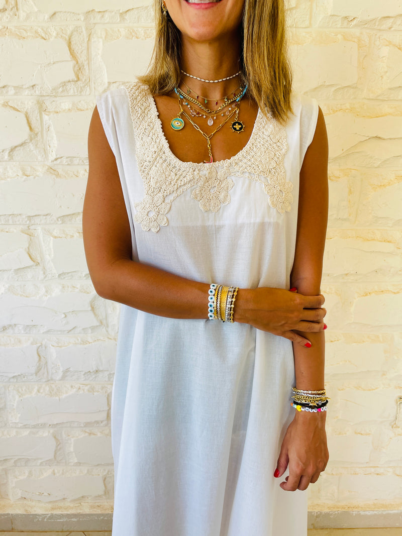 Sleeveless Embroidered Neck Dress