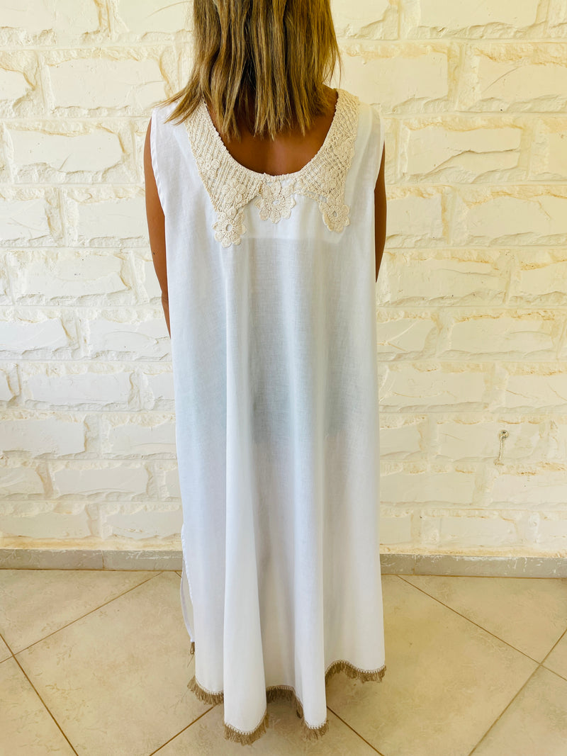 Sleeveless Embroidered Neck Dress