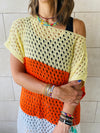 Orange & Yellow Color Block Crochet Dress