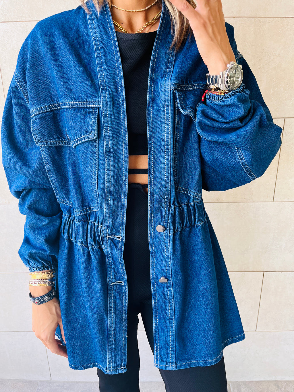 Dark Blue Double Button Denim Jacket