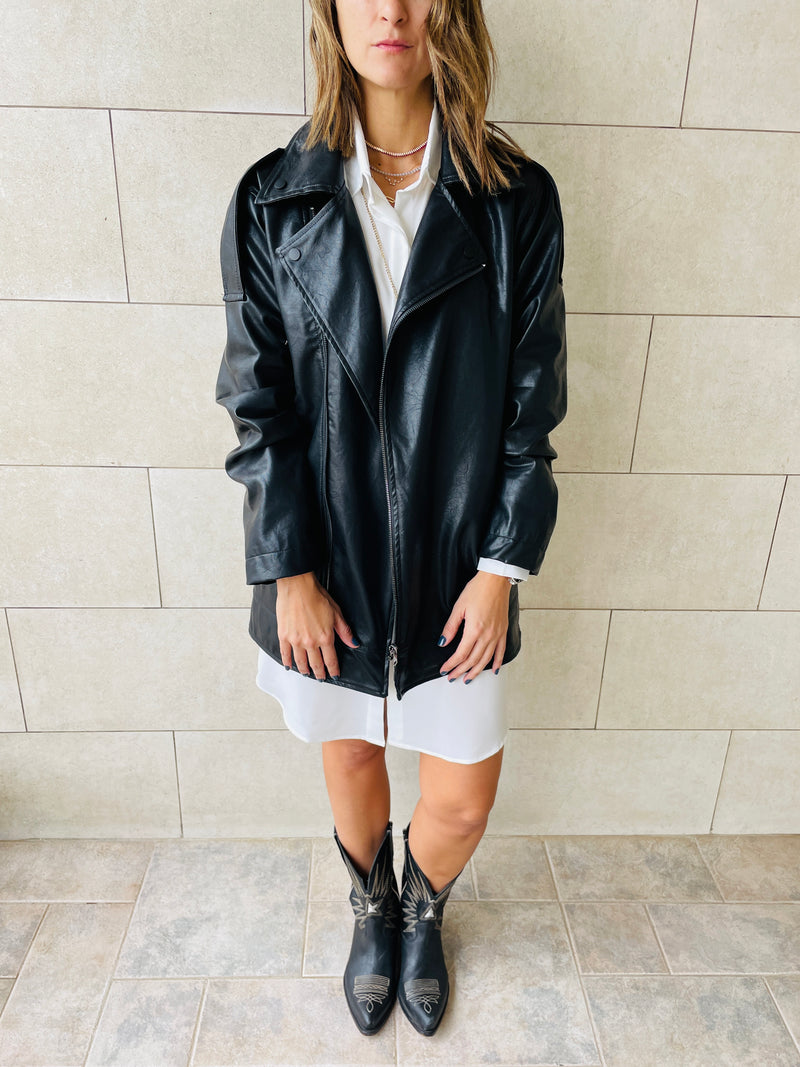 Black Longline Leather Jacket