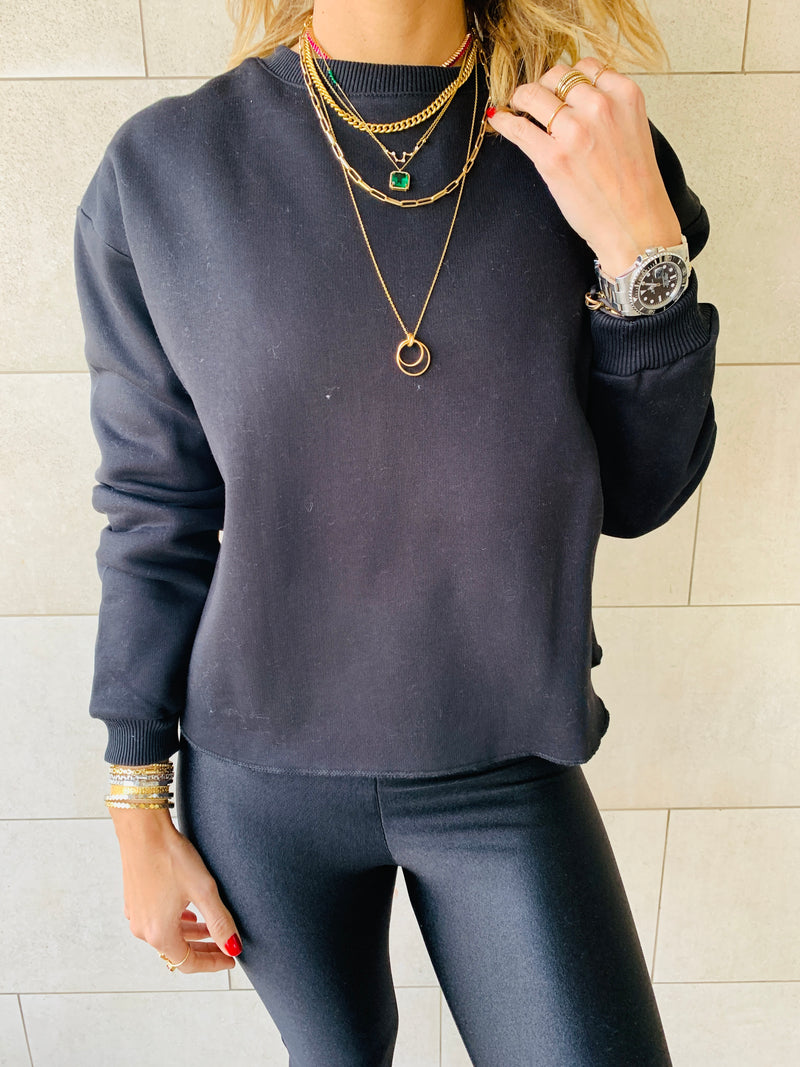 Black Frayed Edgy Cropped Sweatshirt