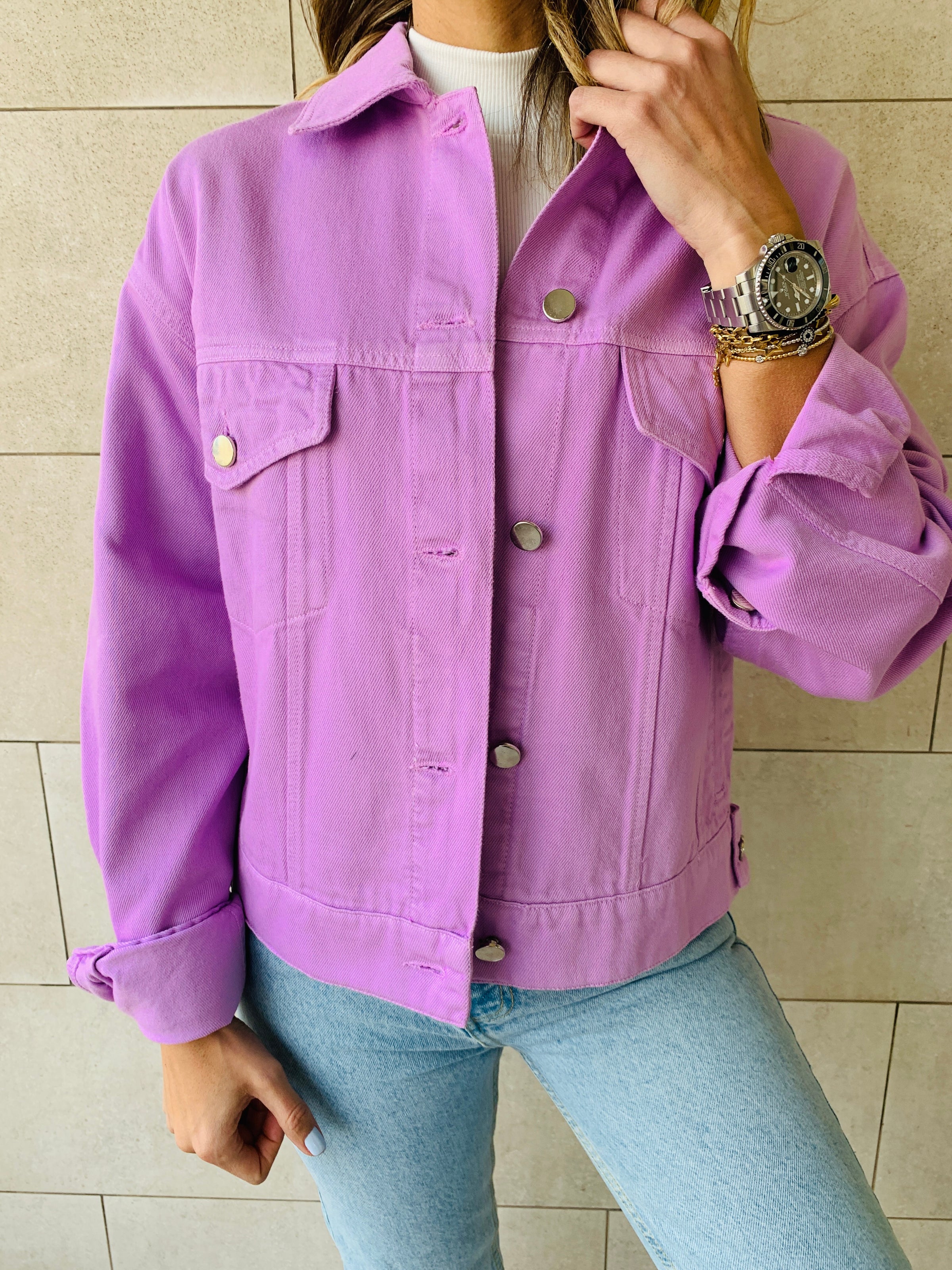 Pastel Lilac Denim Jacket Frillu