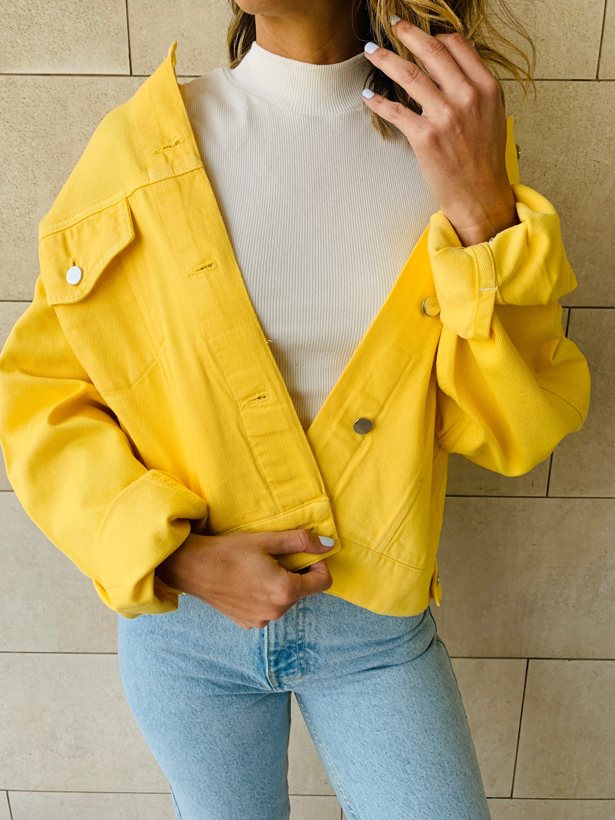 Yellow jean jacket on sale cropped