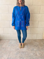 Blue Sired Embroidered Linen Shirt