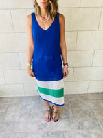 Blue Colorblock Trim Crochet Coverup