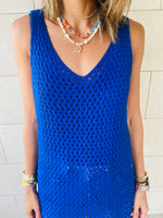 Blue Colorblock Trim Crochet Coverup