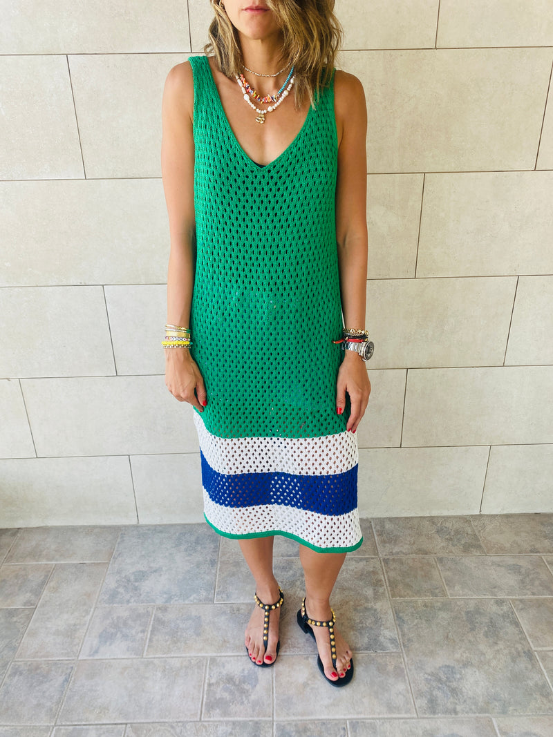 Green Colorblock Trim Crochet Coverup