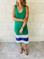 Green Colorblock Trim Crochet Coverup