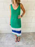 Green Colorblock Trim Crochet Coverup