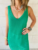 Green Colorblock Trim Crochet Coverup