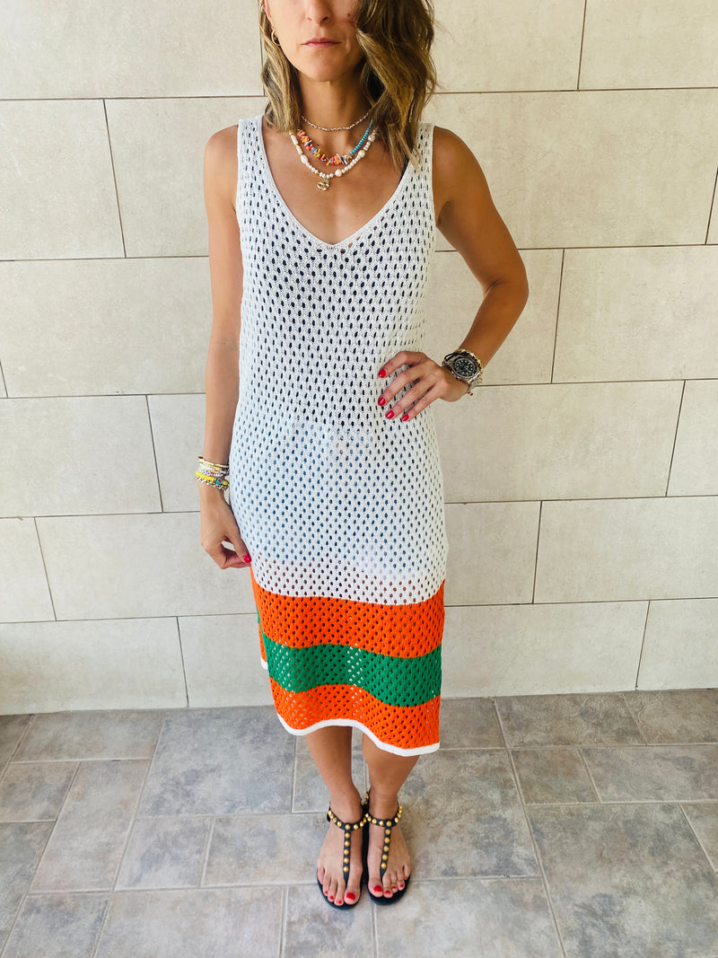 Orange Colorblock Trim Crochet Coverup