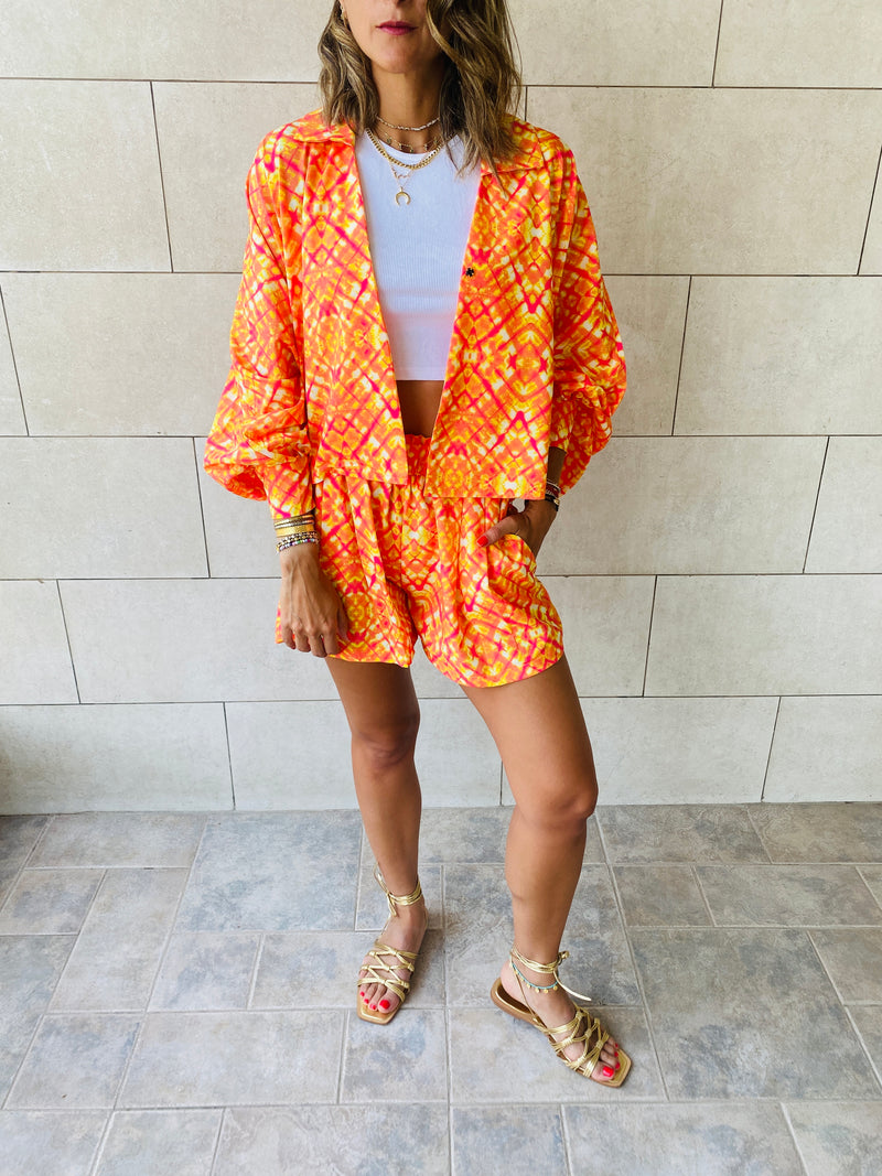 Orange Printed Shorts Set