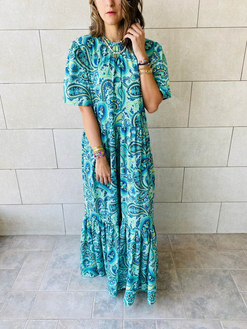 Blues Paisley Tiered Dress